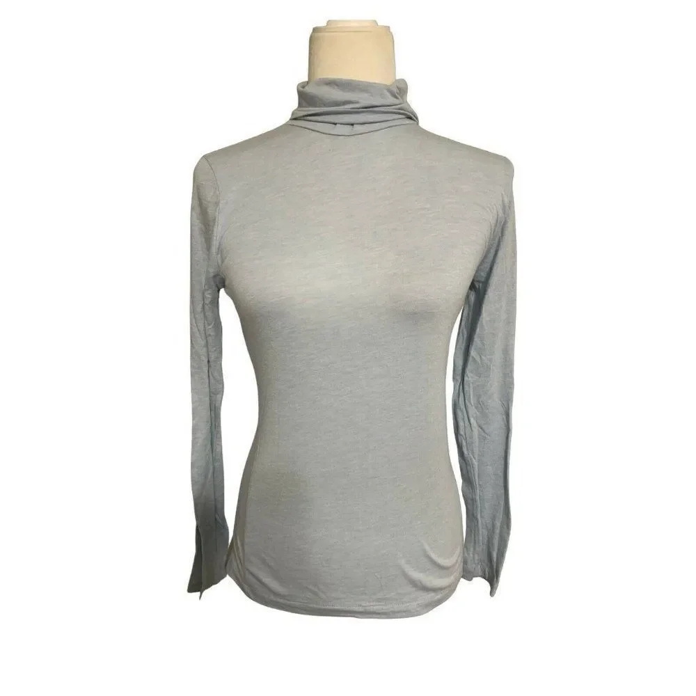 j crew womens solid baby blue long sleeve turtleneck top xxs
